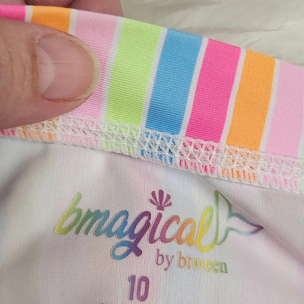 Bmagical by Btween Girls Multicolor Striped Long Sleeve One Piece Swimsuit Sz 10